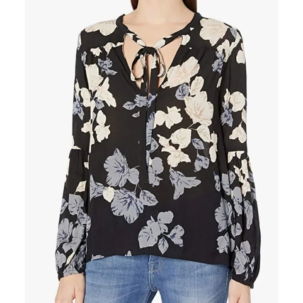Billabong Women's Birds on High Floral Print Balloon Sleeve Top